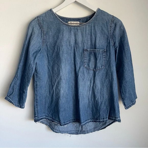 Madewell Denim Drop Hem 3/4 sleeve top size XS - Picture 1 of 8